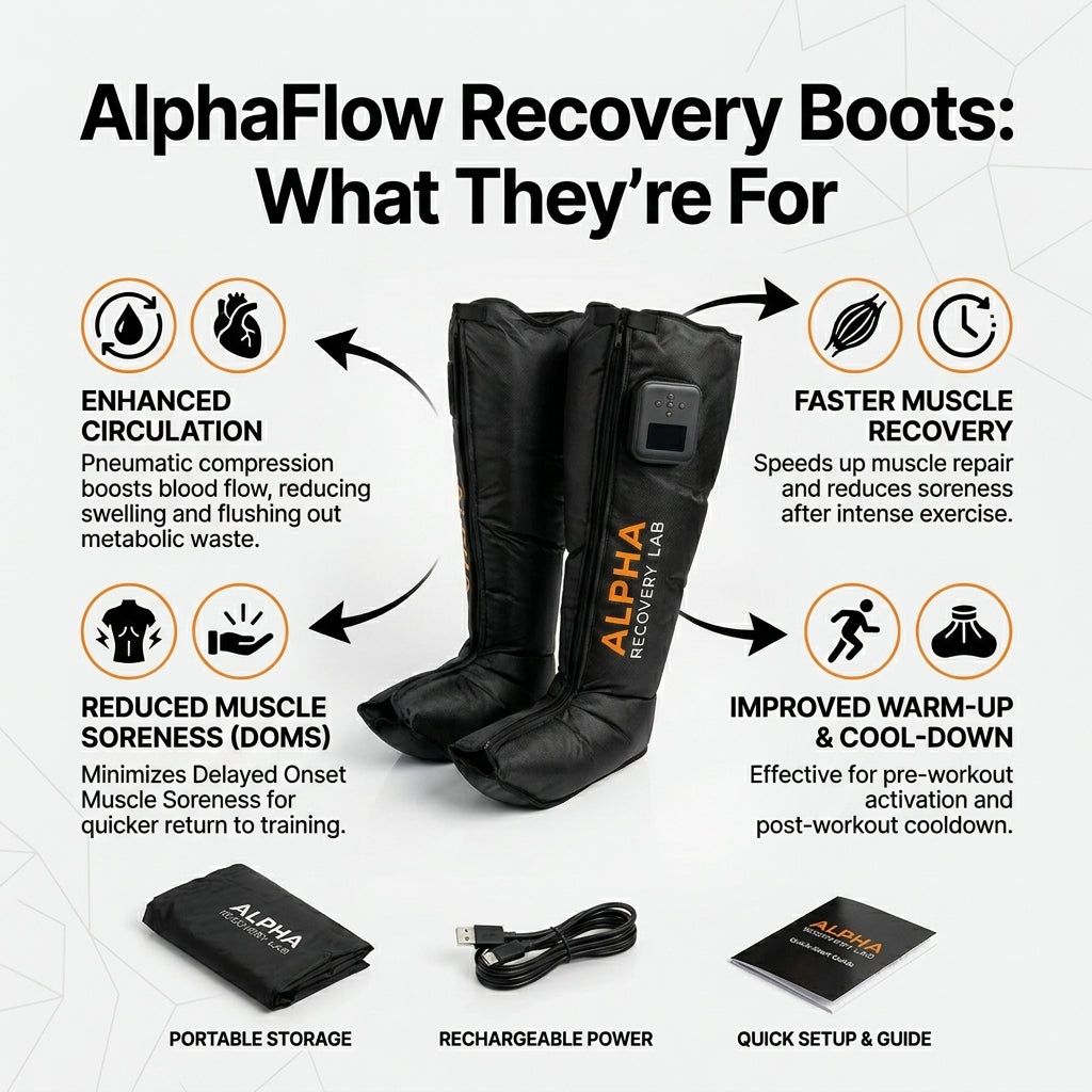 AlphaFlow Wireless Air Compression Recovery Boots – 8-Zone, No Hose